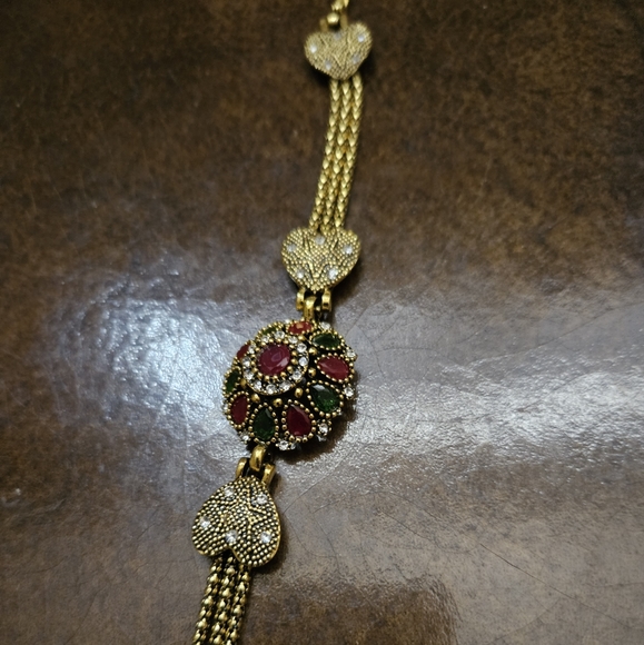 Vintage, rustic golden bracelet, embellished with agate and resin gems - Picture 2 of 11